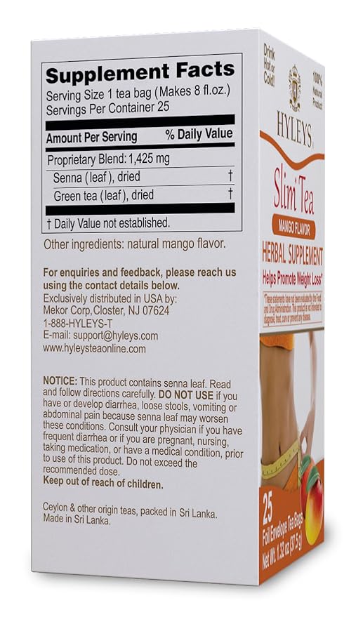 Hyleys Slim Tea Pineapple Flavor - Weight Loss Herbal Supplement Cleanse and Detox - 25 Tea Bags (1 Pack)