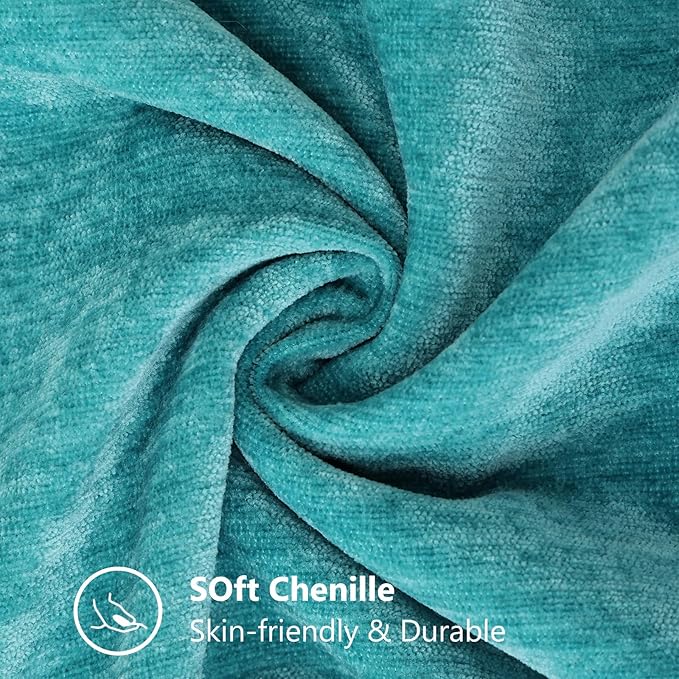decorUhome Soft Chenille Throw Pillow Covers 24x24 Set of 2 Turquoise | Fall Textured Decorative Throw Pillow Cases Stitched Edge Modern Farmhouse Luxury Boho Velvet for Couch Sofa Bed Home Decor