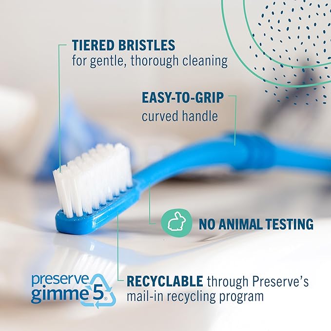 Preserve Eco Friendly Adult Toothbrushes, Made in The USA from Recycled Plastic, Lightweight Paper Packaging, Medium Bristles, Colors Vary, 3 Count