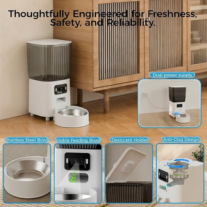 Automatic Cat Feeder with Wide-Angle Camera, 5L (Single-Bowl pro) | Auto Dog Food Dispenser , App Control, 1080P Night Vision,Motion Detection, Two-Way Audio, Large Hopper, Feeding Timer