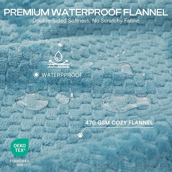 Luciphia Waterproof Blanket for Dog, Washable Reversible Fleece Pet Throw | Durable protector for bed, couch, crate, and furniture; leakproof and calming for dogs, cats, puppies Blue M(57''x40'')