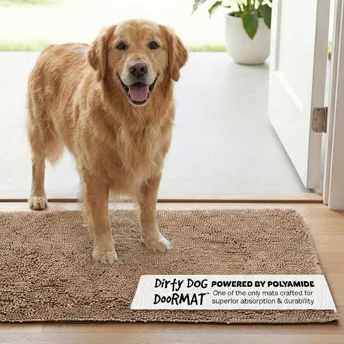Dog Gone Smart Dirty Dog Doormat - Super Absorbent Polyamide Rug Pulls in Moisture & Dirt - Fast Drying for Clean Floors, Non-Slip, Machine Washable Mat for Muddy Paws - Latte, 35 x 26 Inches