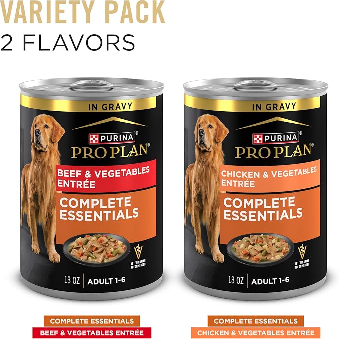 Purina Pro Plan Complete Essentials Wet Dog Food Variety Pack, (12) 13 oz
