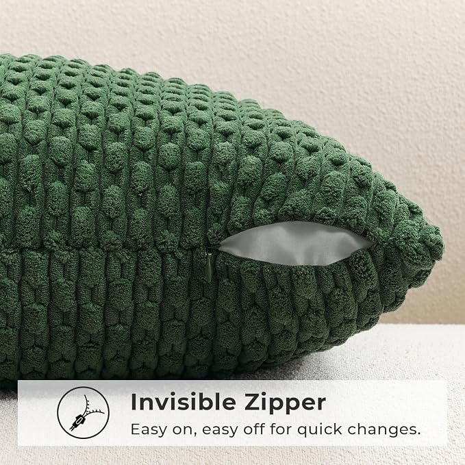 Kevin Textile Soft Corduroy 12"x20" Lumbar Pillow Cover 1 Pack, Dark Green | Boho Stripe Plush Corduroy Decorative Oblong Cushion Cover Modern Farmhouse Home Decor for Sofa Couch Bed Chair