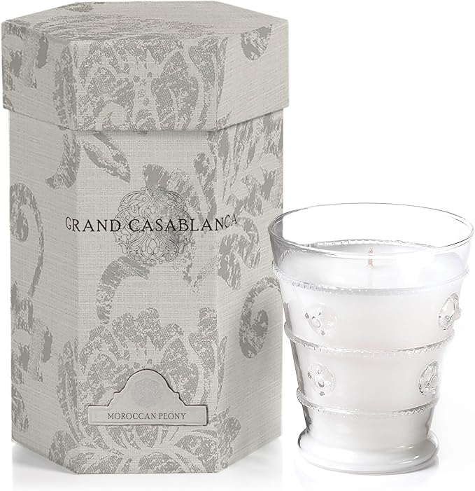 Zodax Grand Casablanca Glass Jar Scented Candle for Home Decor - Single-Wick Candle Ideal for Kitchen and Bathroom - Makes a Great Gift for Women and Men - Moroccan Peony - 8.3 Oz.