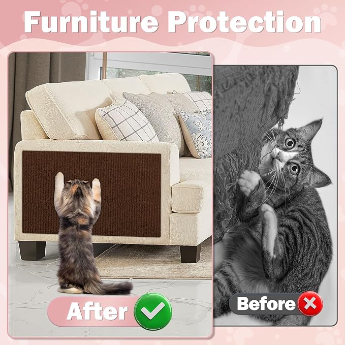 ENONCI 78.7x15.8 Cat Scratch Pad, Furniture Protector for Couch Corners | Trimmable, No-Shedding Cat Scratch Pad with Self-Adhesive Backing for Climbing, Protects Walls, Carpet and Couch