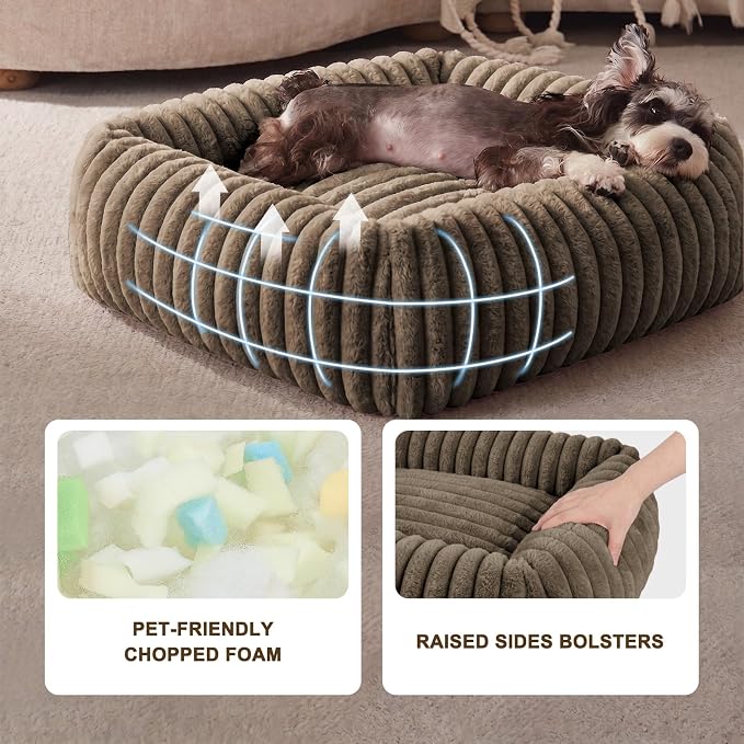 FURTIME Dog Beds Large Sized Dog, Washable Orthopedic Pet Bed with Removable Cover, Rectangle Soft Calming Sleeping Puppy Bed Durable Pet Cuddler with Anti-Slip Bottom, Coffee, L(36"x27"x8")