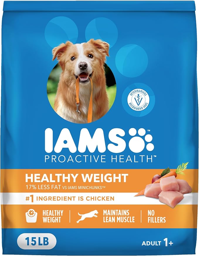 IAMS Proactive Health Healthy Weight Dry Dog Food, Chicken, 15 lb | Real chicken #1 ingredient, L-Carnitine for metabolism, strong muscles, no fillers or artificial flavors, vet-recommended