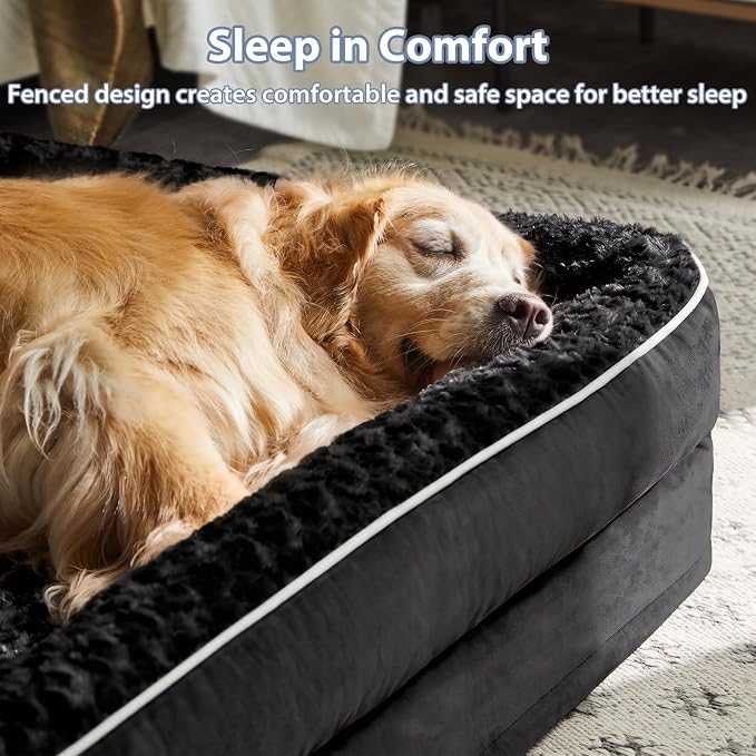 BFPETHOME Orthopedic Washable Dog Bed, Sleeping Couch for Large Senior Dogs | Deluxe Plush Rose Velvet Washable Cover, Egg Crate Foam Support, Waterproof Lining, Non-Slip Bottom, Senior Dogs