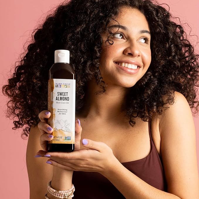 Aura Cacia Sweet Almond Skin Care Oil, 16-Ounce, Natural Source of Skin-Nourishing Fatty Acids & Lipids, No Paraben