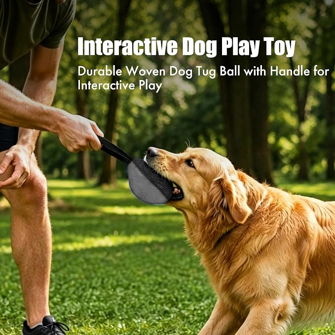 Heavy Duty Dog Chew Ball for Aggressive Chewers, Interactive Bite Ball for Tug of War Fetch, Dogs Indoor Outdoor (Grey)