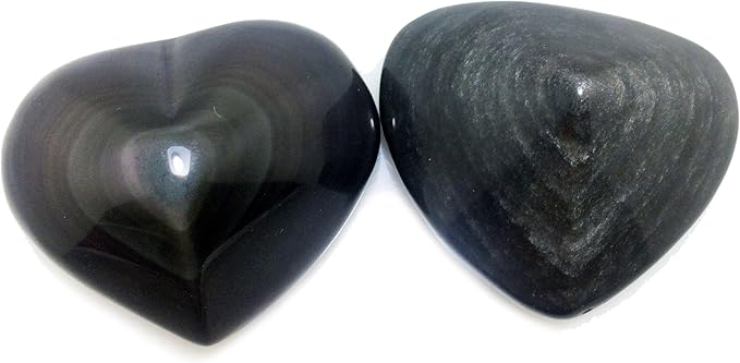 Polar Jade Crystal Hearts of Gem Quality Made of Rainbow Obsidian and Silver Sheen Obsidian, Set of 2, for Healing Meditation Chakra Balancing Home Decoration Spa Massage