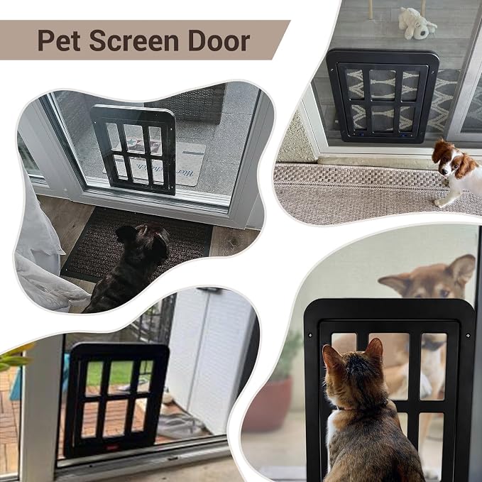 Dog Door for Sliding Screen Door, Large Dog Door Automatic Magnetic Lockable Door- Inner 12"×15.5" Black