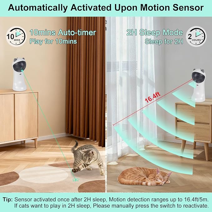 TBTeek Automatic Cat Toy Green Light, 5 Fun Patterns, 4 Speed Modes | Motion-Activated, Rechargeable, Adjustable Light Angles, Random Trajectory