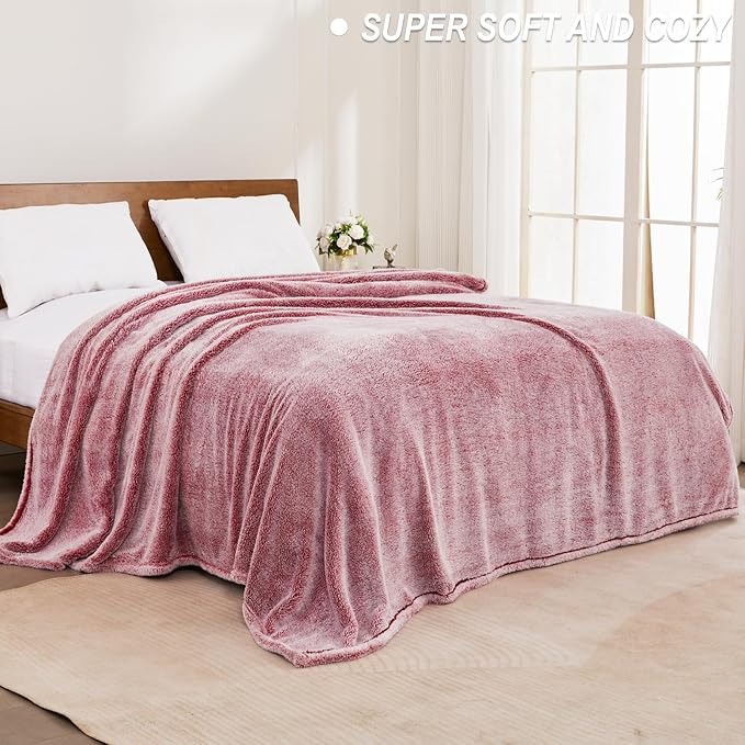 Exclusivo Mezcla Fuzzy Large Fleece Throw Blanket for Couch, Mixed Deep Red | 50x70 Inches, Super Soft and Cozy Throw, Plush Fluffy Blanket for Sofa, Bed, Bedroom, Home Decor, All Season