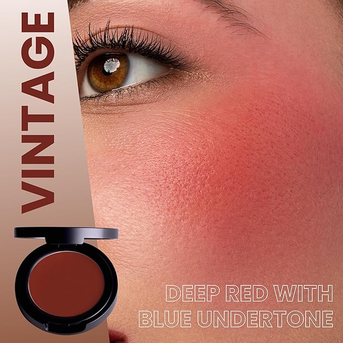 POISE Makeup HD Crème Lip and Cheek Compact | Long Lasting Cheek Blusher and Lip Stain Lipstick in One Hydrating for Skin Infused w/Shea Butter, VINTAGE