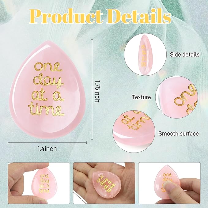 LAIDANLA Worry Stone for Anxiety Rose Quartz Healing Crystal Sensory Fidget Thumb Stones Relief Items One Day at A Time Meditation Inspirational Sobriety Thinking of You Gifts for Women Men