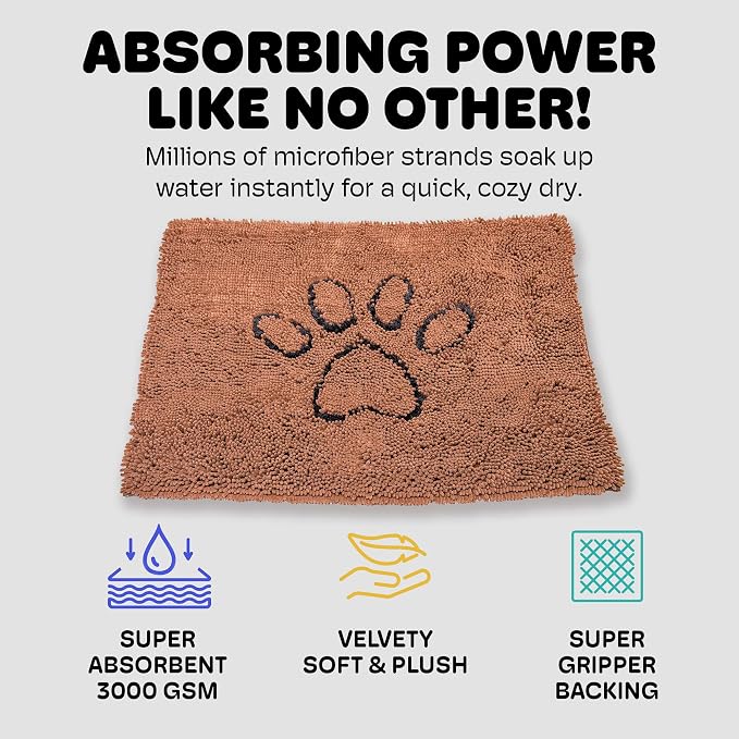 Dog Gone Smart Dirty Dog Doormat - Fast Drying Rug - Brown, 31 x 20 in | Super Gripper Backing for Clean Floors - Absorbent Microfiber and Machine Washable Mat for Muddy Paws
