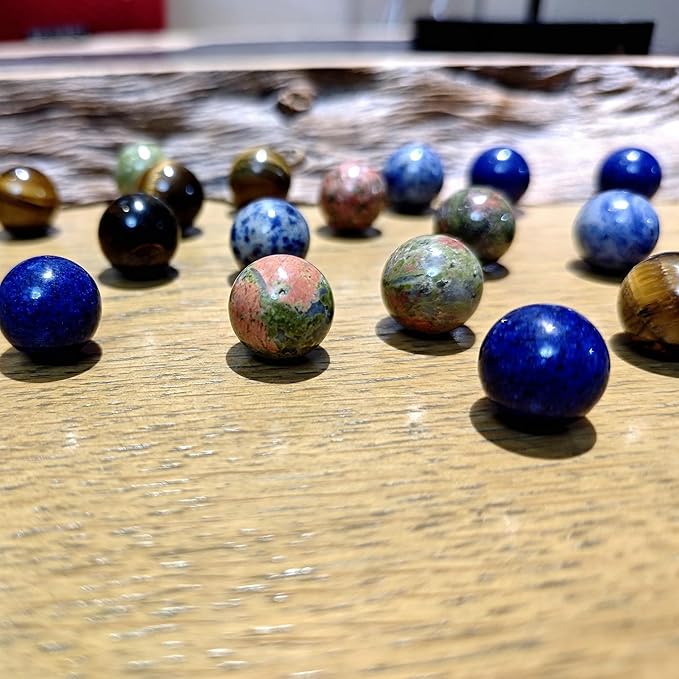 20Pcs 16mm Natural Stone Balls Gemstone Spheres Polished Assorted Small Marbles -Tiger Eye*5, Unakite*5,Sodalite*5,Blue Stone*5