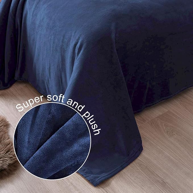Exclusivo Mezcla Soft Fleece Blanket Cal King Size for Bed, Navy Blue | 120x120 Inches, Double-Sided Brushed Flannel, Lightweight Plush Cozy Blanket for Home Decor, All Season, Machine Washable