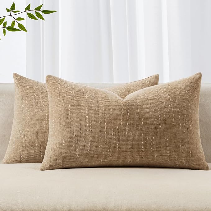 MIULEE 12x20 Inch Lumbar Textured Chenille Pillow Covers Starfish Khaki | Pack of 2 Camel Decorative Soft Pillows, Solid Textured Cushion Covers, Modern Home Decor for Couch Sofa Bedroom Living Room