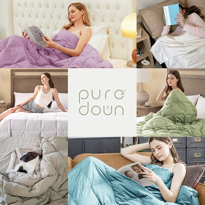 puredown® Soft Feather Down Blanket Lightweight Packable Down & Feather Fill Blanket for Indoor and Outdoor Use, King Size Blankets,88"X108", Sage Green