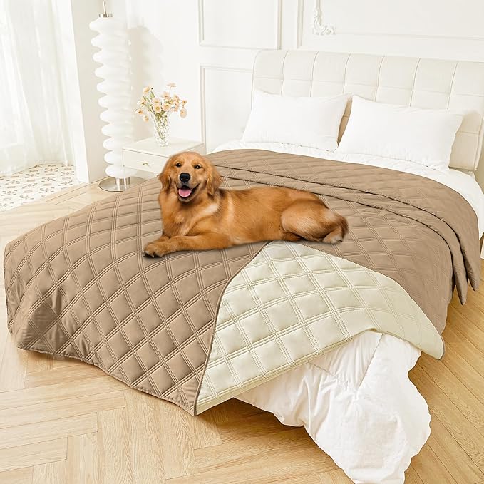 Smiry Waterproof Dog Bed Cover, Reversible Pet Blanket for Sofa Couch | Soft Washable Dog Blanket, Leakproof Couch Cover for Dogs Cats & Furniture Protection, 82x120, Camel/Beige