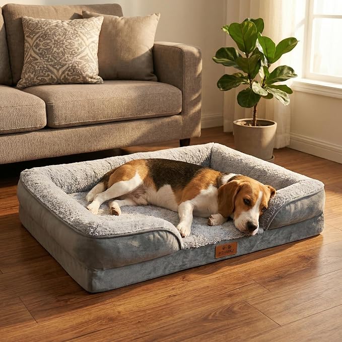 Orthopedic Dog Beds Large Sized Dog, Memory Foam Dog Bed Couch, 36"L | Dual-layer Foam Mat, Washable Cover&Waterproof, Contoured Bolster Design, Indoor&Car Truck, Pet Bed for Dogs Cats Up to 50lbs