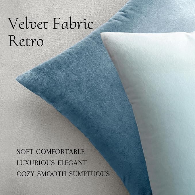MIULEE Velvet Throw Pillow Covers 16x16 Inch Pack of 2 Blue Gray | Soft Solid Small Decorative Pillow Covers, Modern Luxury Home Decor, for Couch Chair Sofa Bedroom Livingroom Car