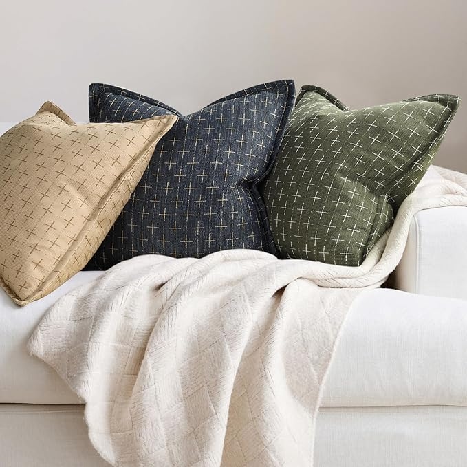 Pillow Covers 24x24 Set of 2 Soft Polyester Textured Pillow Covers with Stylish Flange Edge Cozy Farmhouse Throw Pillows for Couch Bed Sofa Living Room