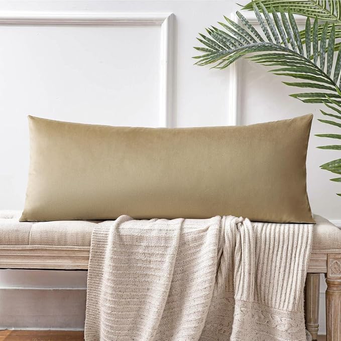 Artscope Luxury Velvet Lumbar Pillow Cover Super Soft Decorative Rectangle Throw Pillow Covers Case Cushion Covers for Sofa Couch Bedroom Car Decor 14x36 Inch Tan