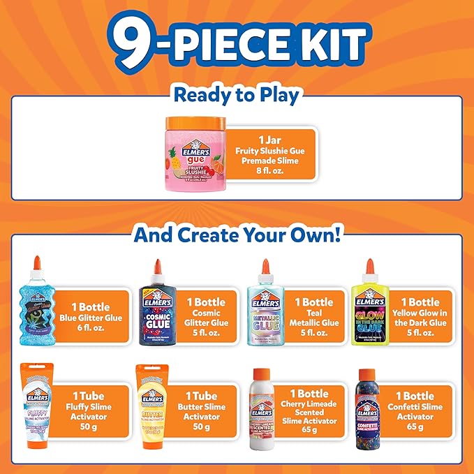 Elmer’s All-Star Slime Kit, Includes Liquid Glue Activator and Premade Slime, 9 Count - Perfect for Birthday Parties, Gift Idea, Kids Activity