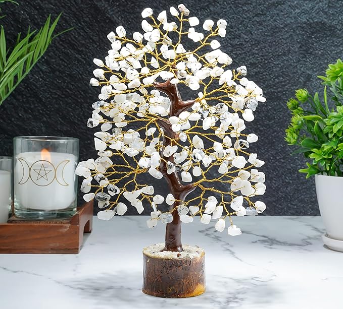 Rainbow Moonstone Crystal Tree Gemstone Tree of Life Chakra Bonsai Tree for Room, Office & Bedroom Decor Spiritual Gift Meditation Birthday Gift for Women Mom her Sister Housewarming Gifts Home