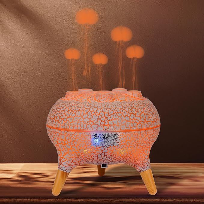 KCKJ Jellyfish Essential Oil Diffuser Sound-Activated Spray Dancing Jellyfish,250ml Aroma Air Diffuser, 3 Mist Modes & 7 Color Lights, Volcanic Lava Design for Home Bedroom(White Crack)