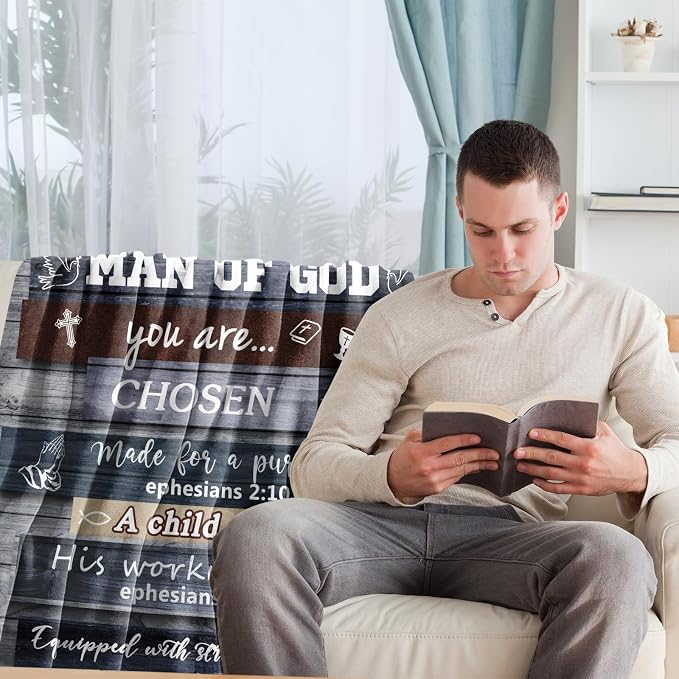 Christian Gifts for Men, Christian Blanket, Religious Gifts for Men, 80"x60" Catholic Baptism Spiritual Inspirational Bible Blanket Man of God for Christmas Birthday
