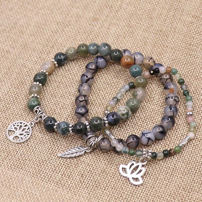 UEUC Tree of Life Yoga Healing Stone Bracelets,Multilayer Lotus Chakra Stone Reiki Bracelet Sets,Anxiety Crystal Natural Stone,for Women Stress Relief