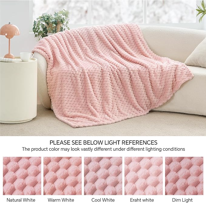 BEDELITE Pink Throw Blanket for Couch, Soft Cozy Gifts for Women, 50 * 60 | 3D Jacquard Decorative Fleece Blanket, Super Soft Plush Throws, Cute Birthday Gift for Women & Men, Suitable for All Seasons