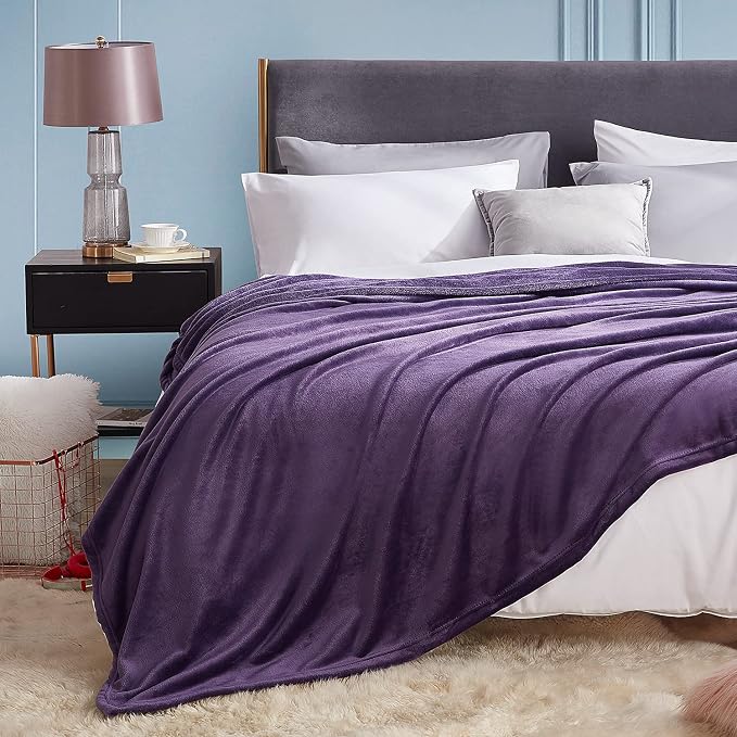 Hansleep King Purple Fleece Blanket, Soft Flannel Bed Blanket | Fuzzy Cozy Blanket 90x108 Inches, Multi-use for Bed, Sofa, Couch, Travel, Camping, All Season Warm Lightweight Cover