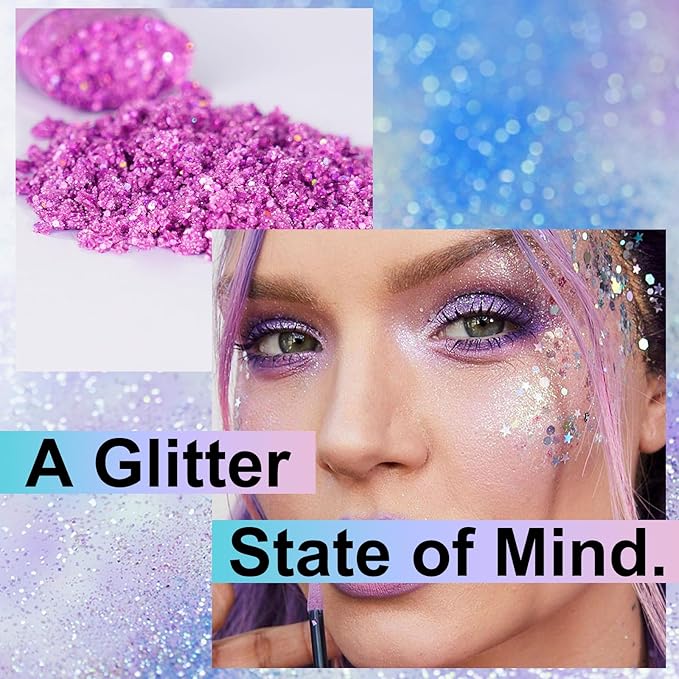 Body Glitter Stick, Purple Glitter Wax Stick for Hair and Face, Waterproof & Long-Lasting Sparkle Chunky Glitter Mermaid Rave Makeup for Singer Concert & Festival Rave Accessories