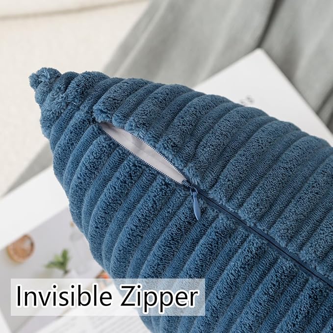 UGASA Velvet 18x18 Inch Soft Throw Pillow Cover Decorative Corduroy Striped Both Sides Solid Square Cushion Case Boho Farmhouse for Couch Bedroom Sofa Home, 1 Piece, Dusty Blue
