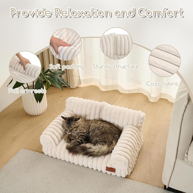 Hollypet Small Dog Large Cat Bed Puppy Couch Beds for Pets up to 25 lbs | Fluffy Dog Cat Couch Plush Soft Warming Pets Beds with Machine Washable Cover and Non-Slip Bottom