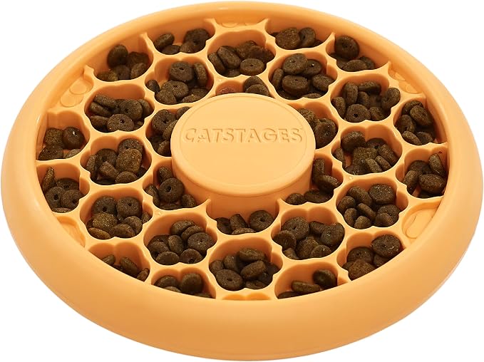Catstages Slow Feeder Bowl & Treat Puzzle Cat Toy, Aids Digestion, 6.6" | Holds 1/2 Cup of Wet or Dry Food, 30 Treat Compartments, Non-Slip Base, Easy Clean, No BPA, Enrichment, Indoor Cats & Kittens