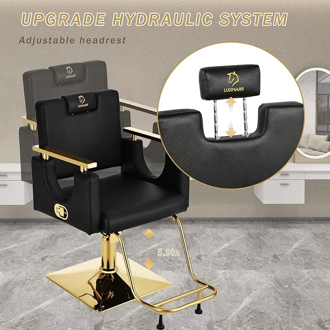 Heavy Duty Barber Chair, 360° Swivel Reclining Salon Chair for Hair Stylist, Height Adjustable Hydraulic Hairdressing Chair with Footrest for Barber Shop, Beauty Salon, Hairdressers
