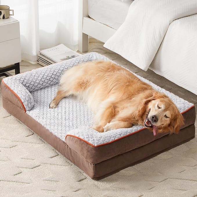 LEXTRO Orthopedic Dog Beds for Large Dogs, Comfy Washable Dog Couch Bed | Comfy Sleeping Dog Bed with Egg Crate Foam, Dog Sofa with Removable Cover, Waterproof Lining&Non-Slip Bottom, Gray