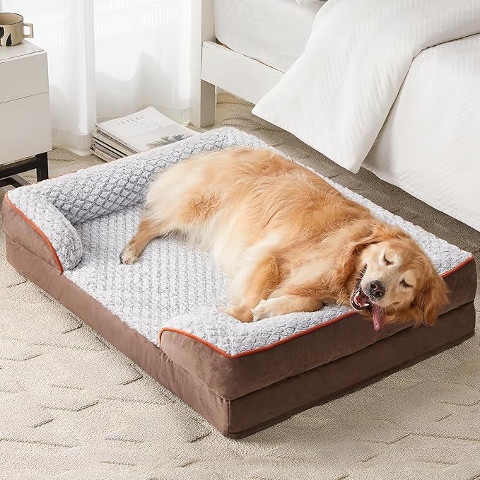 LEXTRO Orthopedic XXL Dog Bed, Washable Dog Beds for Extra Large Dogs | Comfy Sleeping Dog Bed with Egg Crate Foam, Dog Sofa with Removable Cover, Waterproof Lining&Non-Slip Bottom, Gray