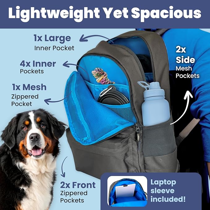 Rubyloo Dog Travel Backpack for Supplies - Dog Diaper Bag with Travel Bowls