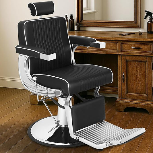 Black Barber Chairs for Barbershop, Hydraulic Salon Chair for Hair Stylist, Recline 360° Swivel Hairdresser Chair, Beauty Salon Spa Tattoo Styling Barbershop Equipment