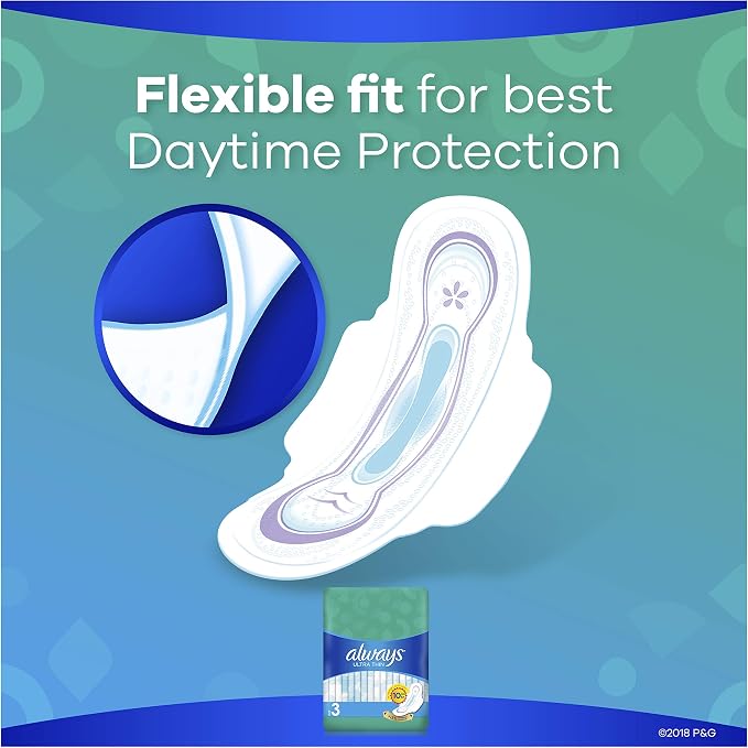 Always Ultra Thin Pads Size 3, Extra Long, Super Absorbency With Wings, Unscented