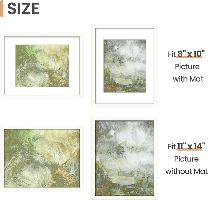 upsimples 11x14 Picture Frame Set of 10, Display Pictures 8x10 with Mat or 11x14 Without, Multi Photo Frames Collage for Wall Display, White | Fit 8x10 with Mat and 11 x 14 Photos, Wall or Tabletop Display, For Gallery Hallway Living Room, For Christma...
