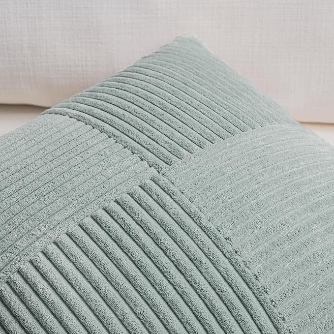 Fancy Homi Grey Blue Lumbar Decorative Throw Pillow Covers 22x14 Inch for Couch Bed Sofa, Rustic Farmhouse Boho Home Decor, Soft Striped Corduroy Rectangle Accent Cushion Case 35x55 cm